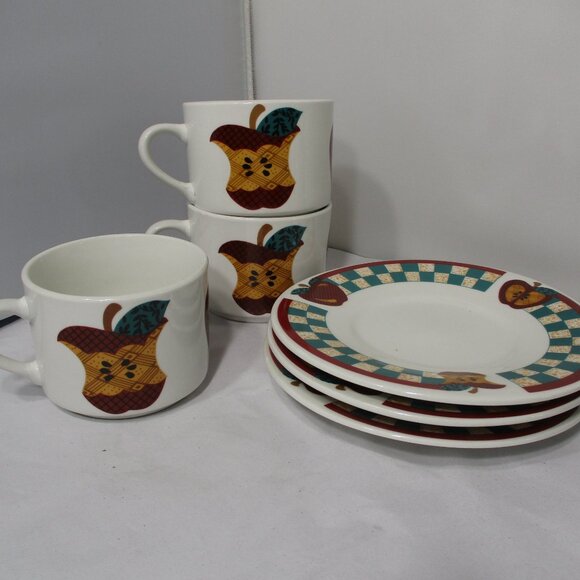 Vintage Tabletops Unlimited Red Apple Coffee Cups Mugs & Saucers set of 3 - Picture 4 of 5
